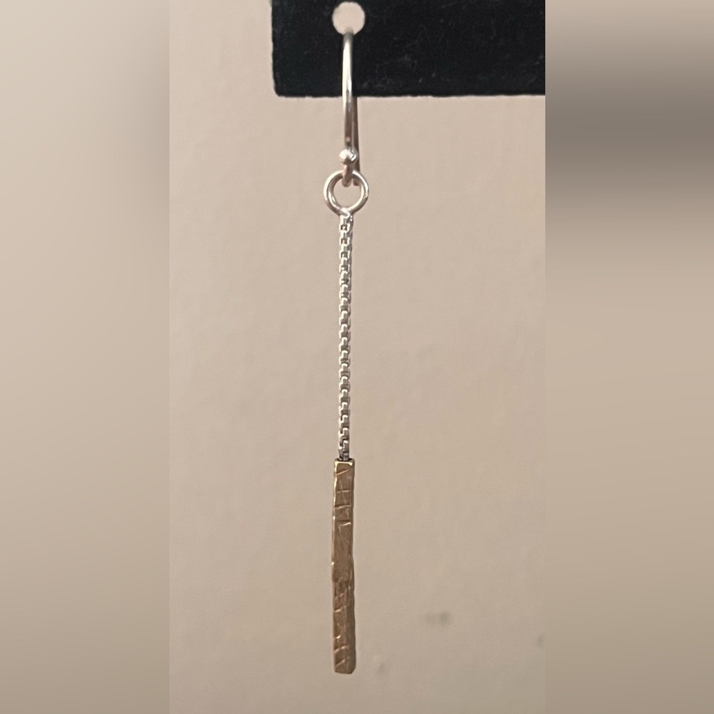 RARE Single Silpada Sterling Silver and Brass Cascade Etched Bar Earrings, 2.5"L